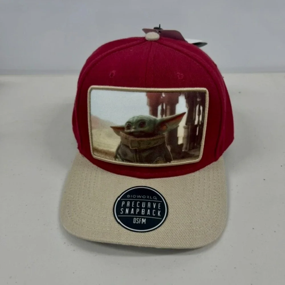 Star Wars Grogu Baby Yoda Bioworld Snapback Hat Burgundy Tan New Collectible